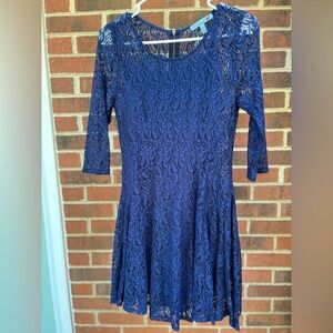 Fishbowl Navy Blue Lined Lace Dress 3/4 Sleeves Size S